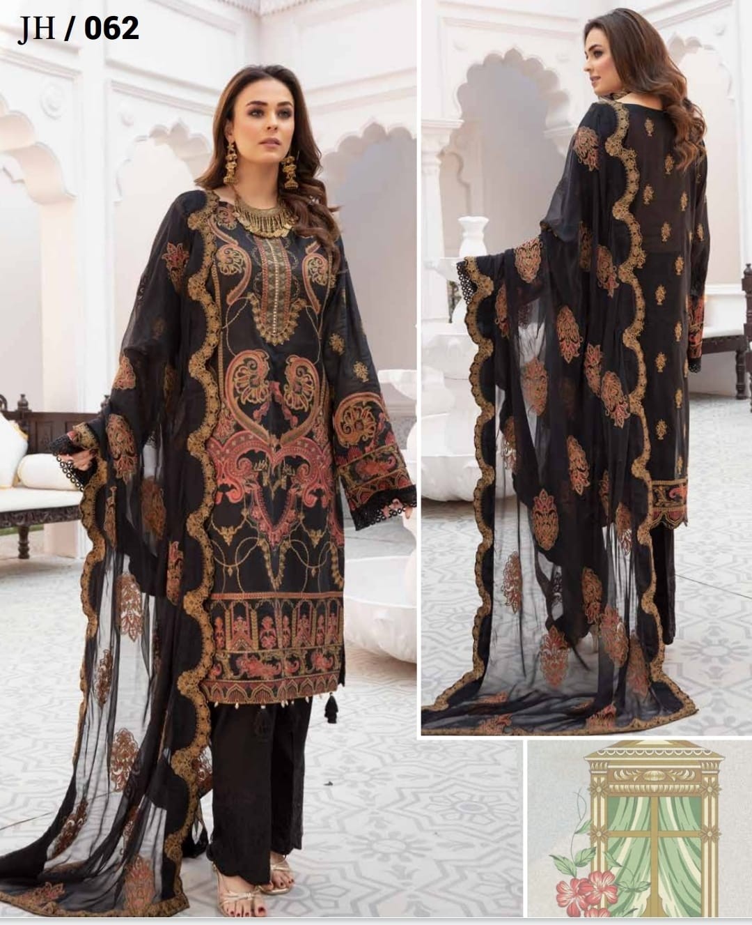 JOHRA Gold Swiss Embroidered Voil Collection