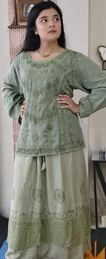 Stylish Embroidered Cotton Tops with Skirt